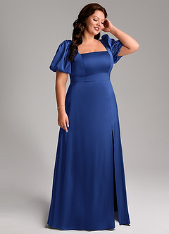 Azazie Fyona Vestidos de damas de honor Vestido de Azul Real de Satén Elástico de Corte en A con Plisado image13