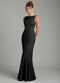 Azazie Tamera Bridesmaid Dresses Black Mermaid Pleated Stretch Satin Dress image2