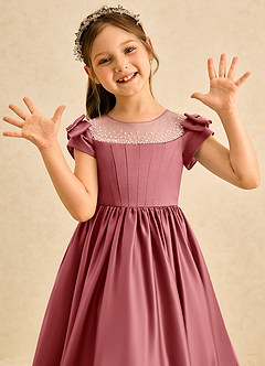 Azazie Toffee Abiti da Ragazza di Fiori Abito Stile Principessa in Raso Opaco Fiocco Rosa Antica image6