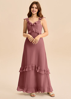 Azazie Tavie Junior Amethyst A-Line Ruched Chiffon Dress image1