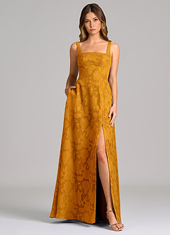 Azazie Debra Suknie dla druhen Linia A z kieszeniami Kwiatowe wypalenie Do ziemi Sukienka image5