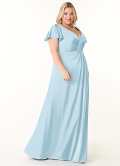 Azazie Soren Brautjungfernkleider A-Linie Plissee Stretch-Satin Kleid Himmelblau image10