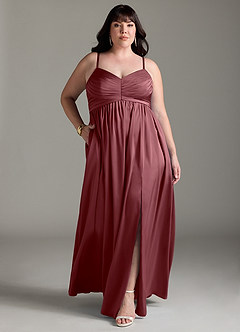 Azazie Alia Robes de demoiselle d'honneur Robe Trapèze en Satin extensible Plissée Rose Du Désert image10