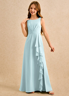 Azazie Chibi Girls Formal Sukienki dla dziewczynek sypiących kwiaty Linia A Pofałdowany Szyfon Długość podłogi Sukienka image4