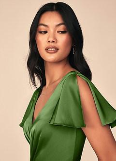 Azazie Soren Bridesmaid Dresses Basil A-Line Pleated Stretch Satin Dress image6