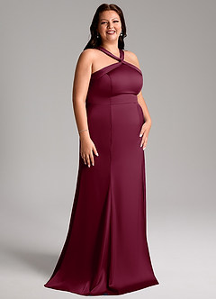 Azazie Rue Bridesmaid Dresses Mulberry A-Line Pleated Stretch Satin Dress image12