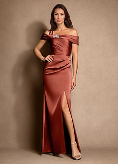 Azazie Altonia vestidos de madre de la novia Vestido de Terracota de Satén Elástico de Sirena con Vestidos sin tirantes image1