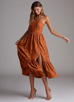 Azazie Delphina Brudtärnklänningar Klänning av A-Line i Blommig Utbrändhet Axelbandslös Bränd Apelsin Konvertibel image4