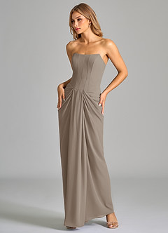 Azazie Anaïs Bridesmaid Dresses Taupe Sheath Strapless Chiffon Dress image5