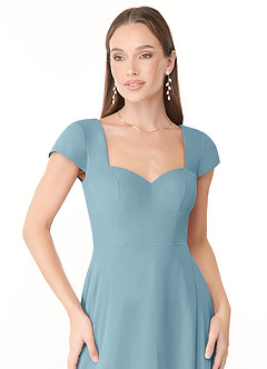 Azazie Hainsly Robes de demoiselle d'honneur Robe Trapèze en Mousseline de soie Encolure en Forme de Cœur Bleu Maussade image5