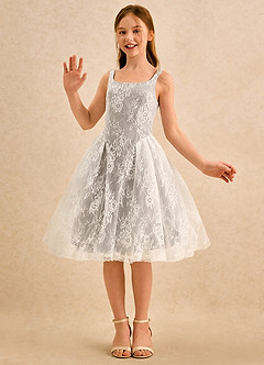 Azazie Cubbie Girls Formal Flower Girl Dresses Taupe A-Line Lace Dress image5