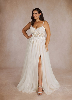 Azazie Florian Wedding Dresses Diamond White Champagne A-Line V-Neck Sequins Tulle Dress image8