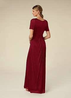 Azazie Bessie Mother of the Bride Dresses Burgundy A-Line Pleated Mesh Dress image5