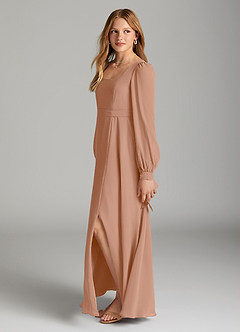 Azazie Leonia Junior Abito A-Line in Chiffon Con Tasche Champagne Rosa image3