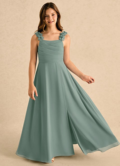 Azazie Masie Girls Formal Flower Girl Dresses Silver Sage A-Line Pleated Chiffon Dress image3