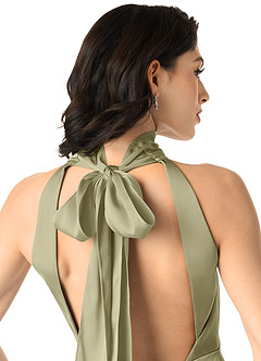 Azazie x Delaney Bridesmaid Dresses Pistachio Sheath High Neck Stretch Satin Dress image5