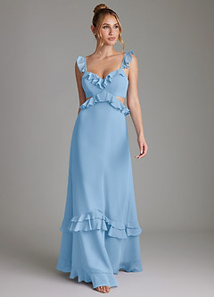 Azazie Malaya Bridesmaid Dresses Powder Blue A-Line Corset Chiffon Dress image4