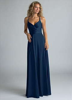 Azazie Davis Bridesmaid Dresses Dark Navy A-Line Pleated Stretch Satin Dress image4