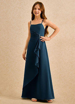 Azazie lolly Girls Formal Flower Girl Dresses Dark Navy A-Line Pleated Chiffon Dress image5
