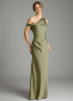 Azazie Emerson Bridesmaid Dresses Pistachio Mermaid Off the Shoulder Stretch Satin Dress image5