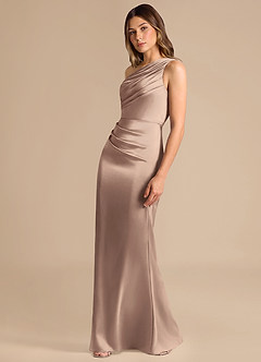 Azazie Akilah Bridesmaid Dresses Taupe Mermaid One Shoulder Metallic Satin Dress image4