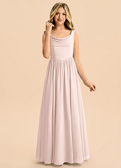Azazie Novi Junior Vestido Rosa Rubor de Satén Elástico de Corte en A con Plisado image1
