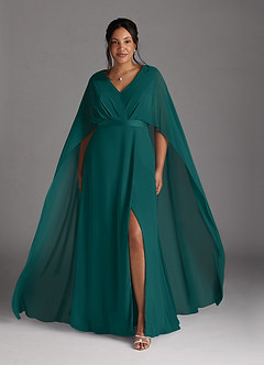 Azazie Isa Mother of the Bride Dresses Peacock A-Line V-Neck Pleated Chiffon Dress image7