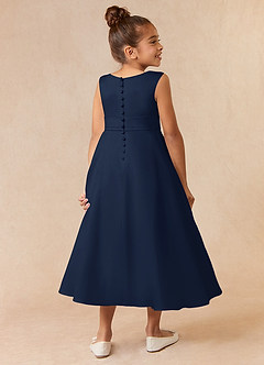 Azazie Lindy Flower Girl Dresses Dark Navy A-Line Pleated Matte Satin Dress image6
