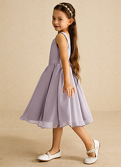 Azazie Ari Blumenmädchenkleider A-Linie ärmellos Chiffon Kleid Dämmerung image4