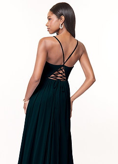 Azazie Marsol Bridesmaid Dresses Pine A-Line Corset Mesh Dress image4