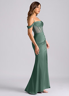 Azazie Alyce Bridesmaid Dresses Eucalyptus Mermaid Off the Shoulder Stretch Satin Convertible Dress image3