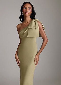 Azazie Yuanna Bridesmaid Dresses Moss Green Mermaid One Shoulder Chiffon Dress image3