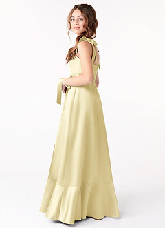 Azazie Barbara Junior Lemon Sorbet A-Line Bow Stretch Satin Dress image2