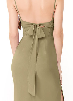 Azazie Mai Bridesmaid Dresses Moss Green Sheath Pleated Chiffon Dress image6