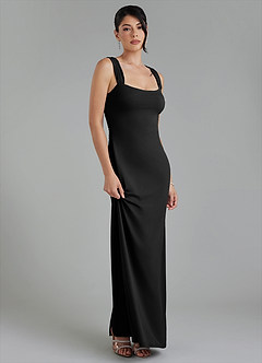 Azazie Ariel Bridesmaid Dresses Black Mermaid Square Neckline Premium Stretch Jersey Dress image6