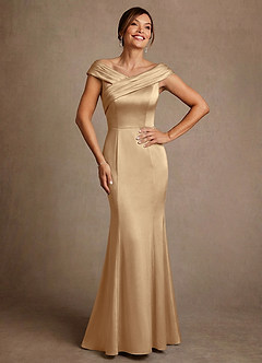 Azazie Aberdeen vestidos de madre de la novia Vestido de Champán de Satén Elástico de Corte Recto con Plisado image1