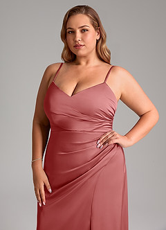 Azazie Azuree Abiti da Damigella Abito A-Line in Raso Elasticizzato Plissettato Rosa Antica image6