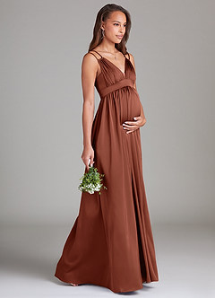 Azazie Emree Maternity Bridesmaid Dresses A-Line Stretch Satin Floor-Length Dress with Pockets image4