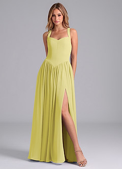 Azazie Francis Bridesmaid Dresses Lemon Sorbet A-Line Corset Chiffon Dress image3