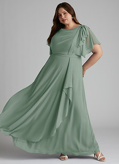 Azazie Aaliyah Modest Bridesmaid Dresses A-Line Scoop Pleated Chiffon Floor-Length Dress image8