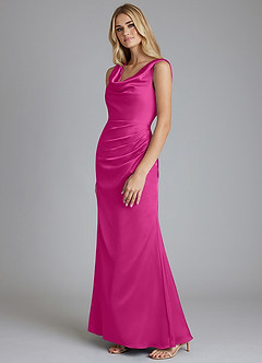 Azazie Tallie Bridesmaid Dresses Fuchsia Mermaid Pleated Stretch Satin Dress image2