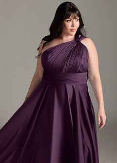 Azazie Charlize Bridesmaid Dresses Plum A-Line One Shoulder Stretch Satin Dress image15