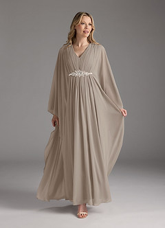 Azazie Drew Mother of the Bride Dresses Taupe A-Line Pleated Chiffon Dress image2