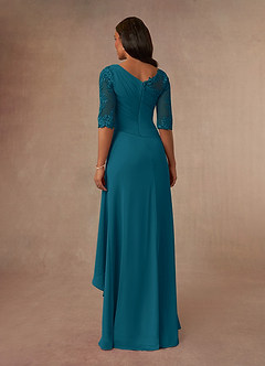 Azazie Dionysus Mother of the Bride Dresses Ink Blue A-Line Boatneck Lace Chiffon Dress image3