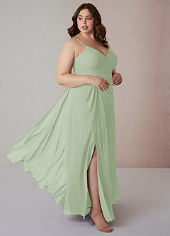 Azazie Emerald Bridesmaid Dresses Dusty Sage A-Line Ruffled Chiffon Dress image9