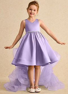 Azazie Julietta Flower Girl Dresses Lilac Ball-Gown Convertible Tulle Dress image4