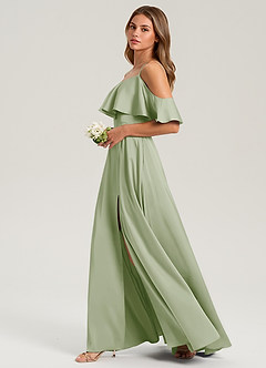 Azazie Jean Bridesmaid Dresses Dusty Sage A-Line Off the Shoulder Stretch Satin Dress image5