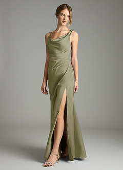 Azazie Samara Bridesmaid Dresses Pistachio Mermaid Pleated Stretch Satin Dress image3