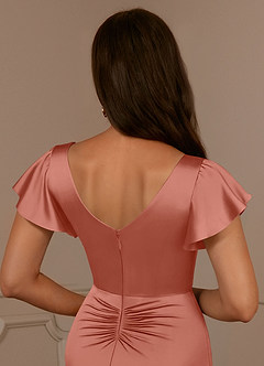 Azazie Roya Mère de la mariée Robes Robe Sirène en Satin extensible Col en V Plissé Rose Saumon image6