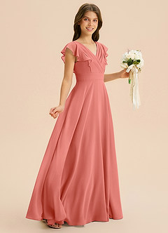 Azazie Anysa Junior Robe Trapèze en Mousseline de soie Rayé Rose Saumon image5